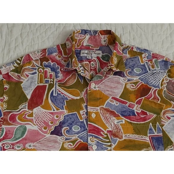 Vintage 1980's Shirt GUESS GEORGES MARCIANO Geometric Mens sz L Made USA 80's - Picture 5 of 16